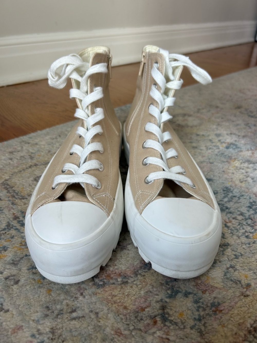 Sincerly Jules Beige High-Top Platform Sneakers with White Accents